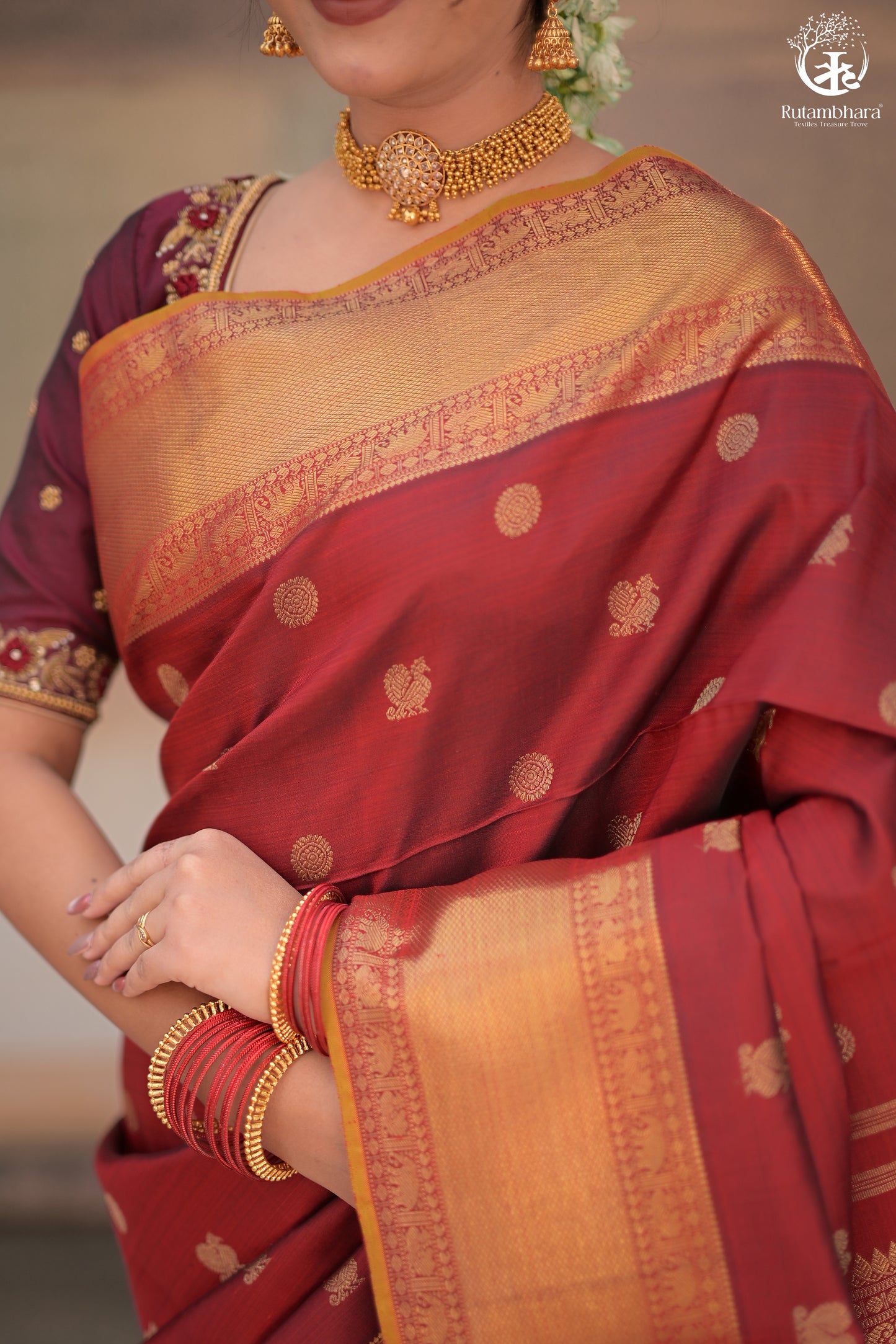 Eevara Reddish Maroon Kancheevaram Heirloom Silk Saree
