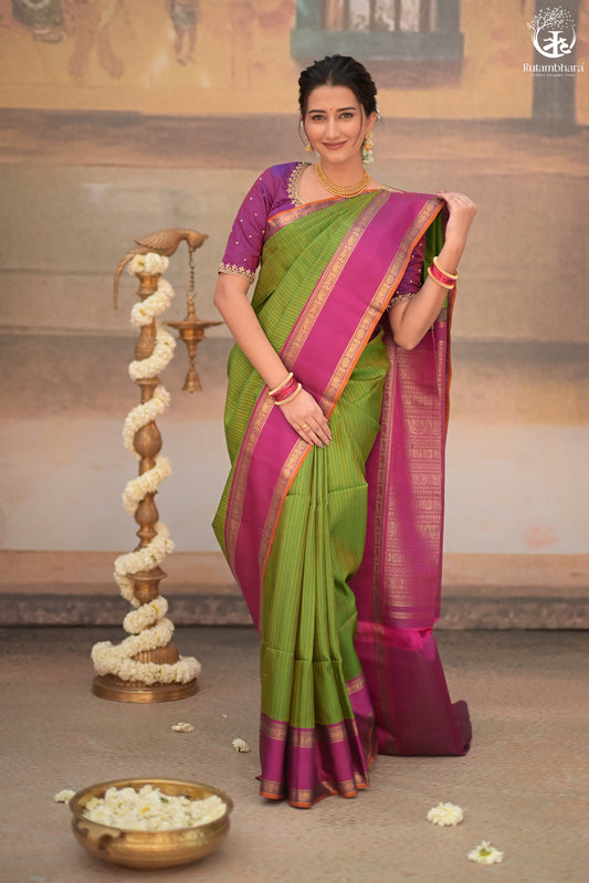 Eevara Green Magenta Kancheevaram Heirloom Silk Saree