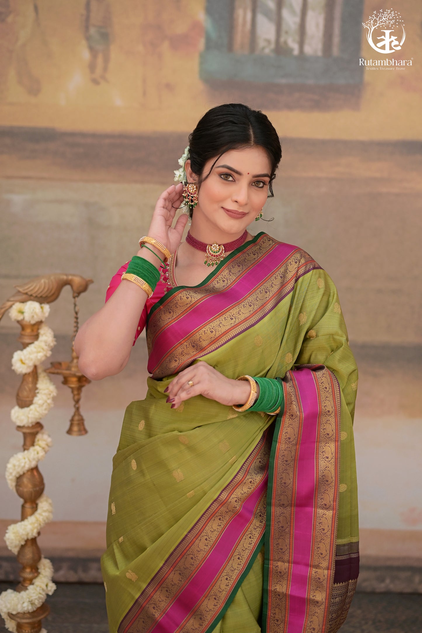 Eevara Pista Green Kancheevaram Heirloom Silk Saree