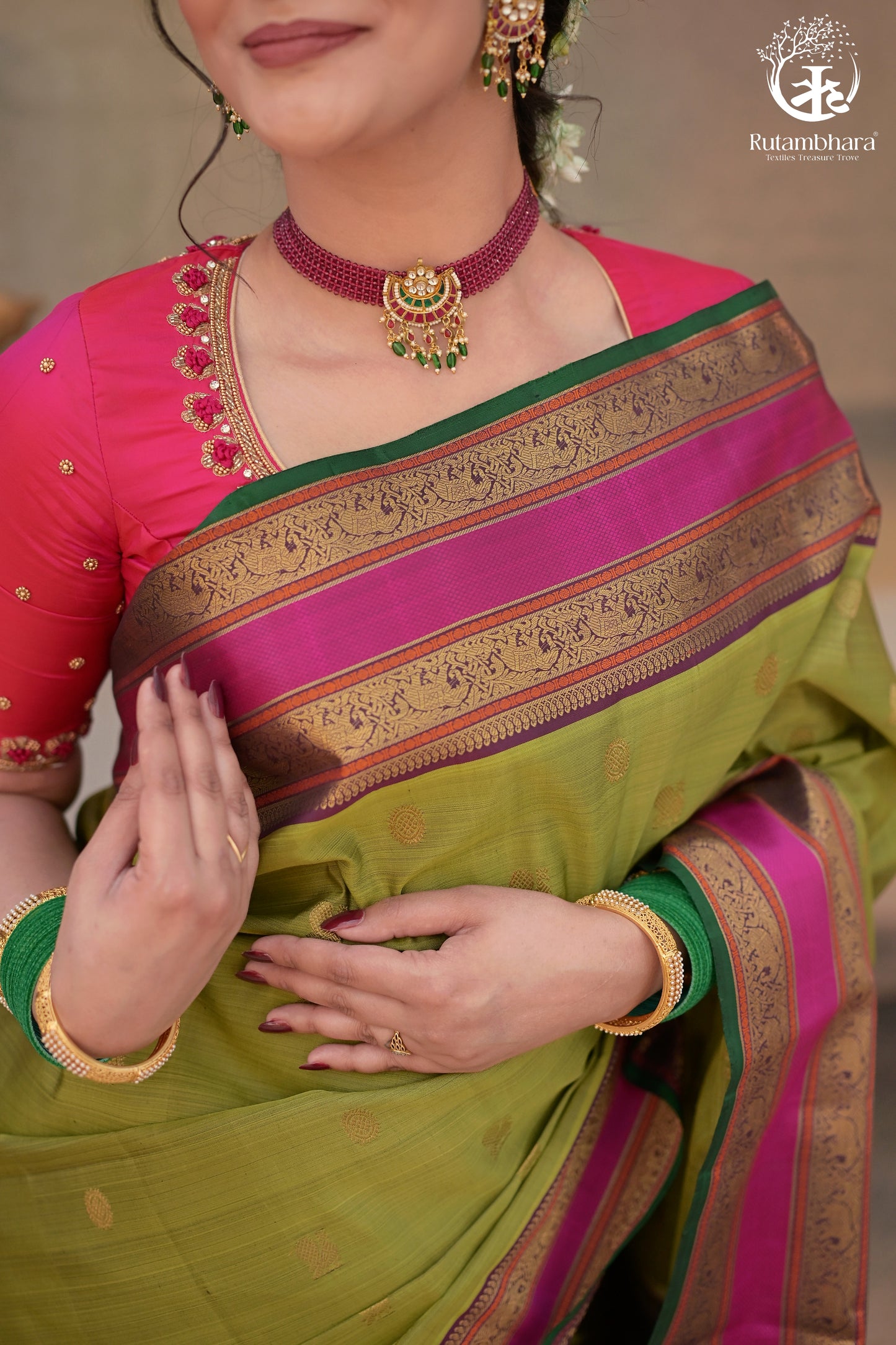 Eevara Pista Green Kancheevaram Heirloom Silk Saree