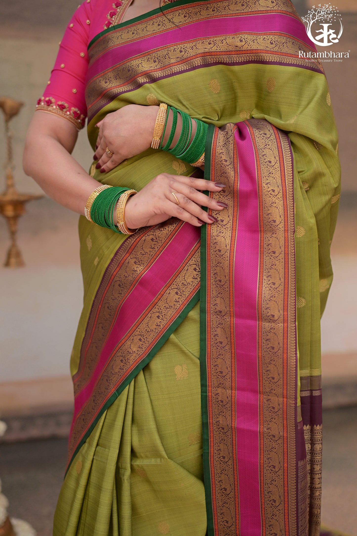Eevara Pista Green Kancheevaram Heirloom Silk Saree