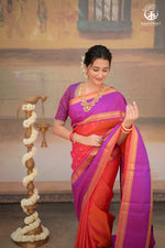 Eevara Orange Purple Kancheevaram Heirloom Silk Saree-Rutambhara-Pink-RUTAMBHARA