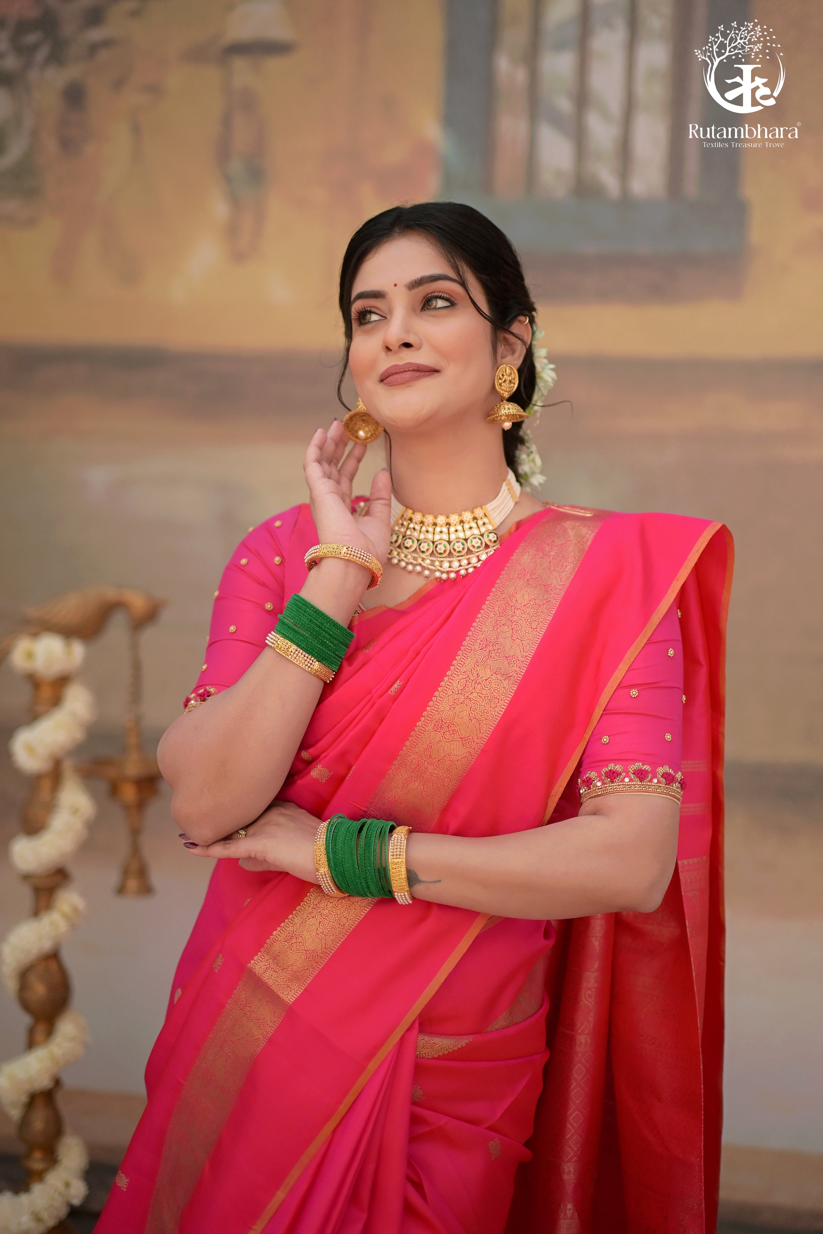 Eevara Pink Kancheevaram Heirloom Silk Saree