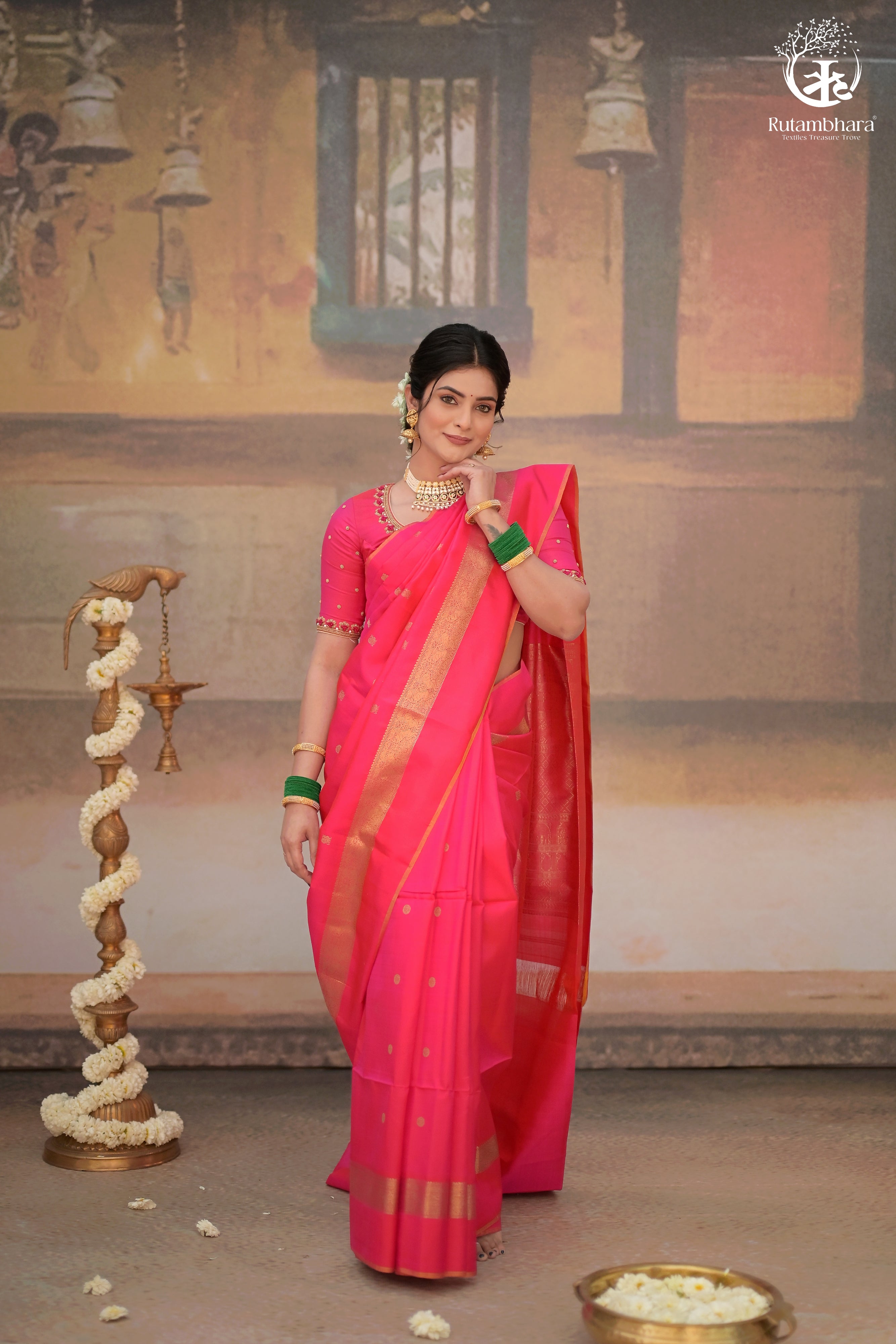 Eevara Pink Kancheevaram Heirloom Silk Saree