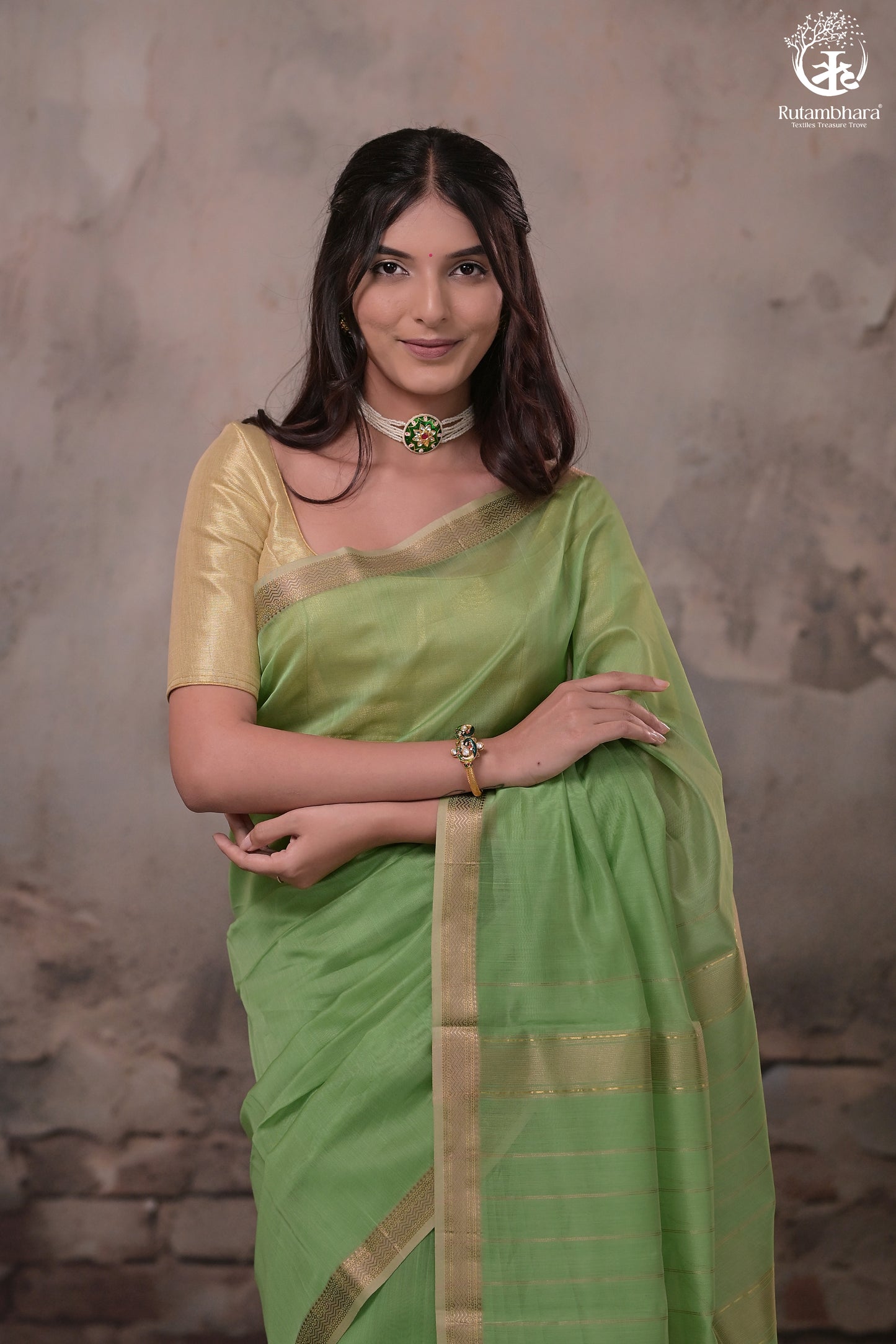 Narmaa - Pastel Green With Small Leher Border Silk Cotton Saree