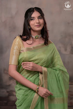Narmaa - Pastel Green With Small Leher Border Silk Cotton Saree-Rutambhara-RUTAMBHARA
