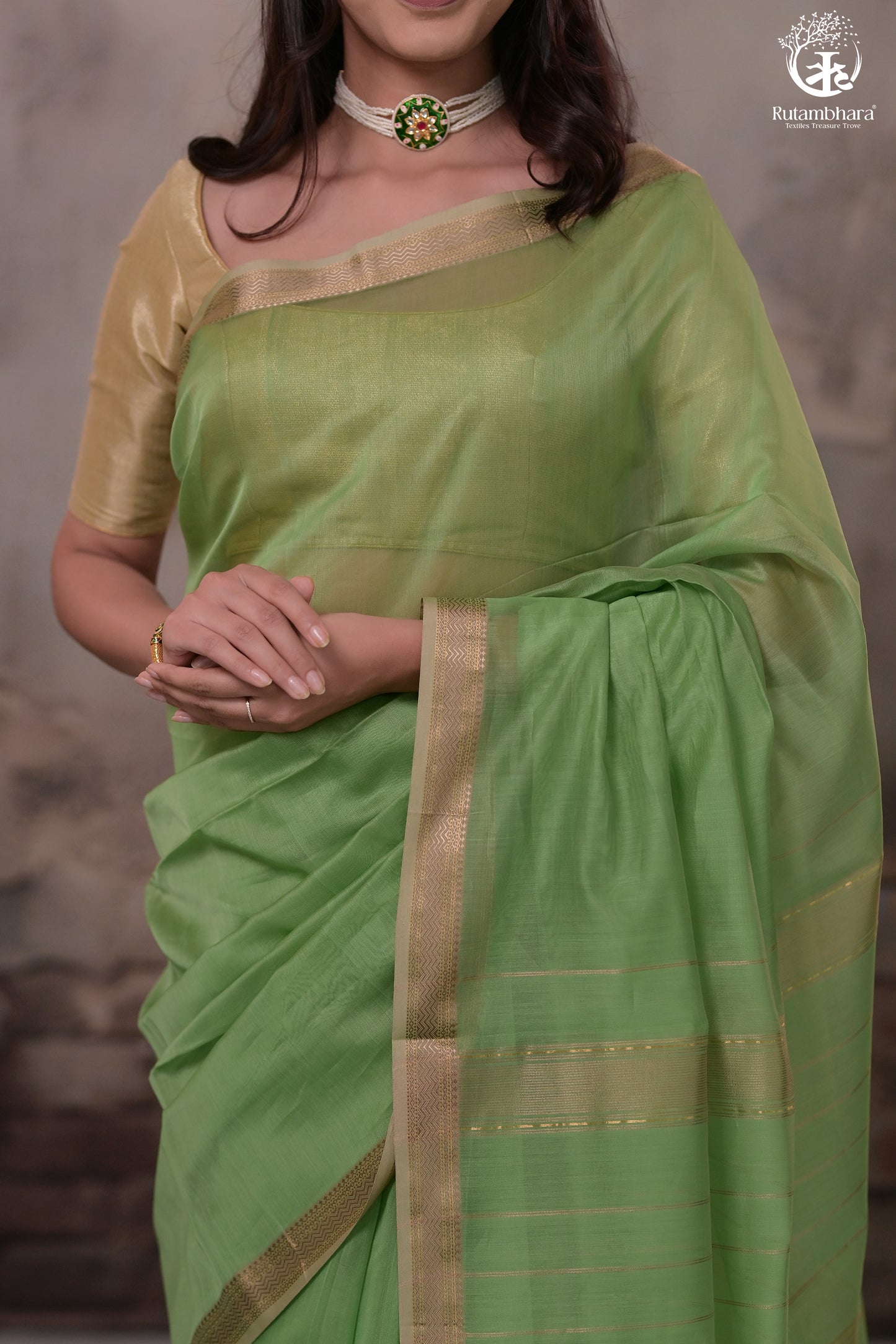 Narmaa - Pastel Green With Small Leher Border Silk Cotton Saree