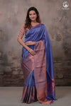 Bhadra - Lavender Blue Handwoven Plain With Copper Zari Border Silk Saree