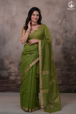 Narmaa - Green With Small Lehar Border Silk Cotton Saree-Rutambhara-RUTAMBHARA