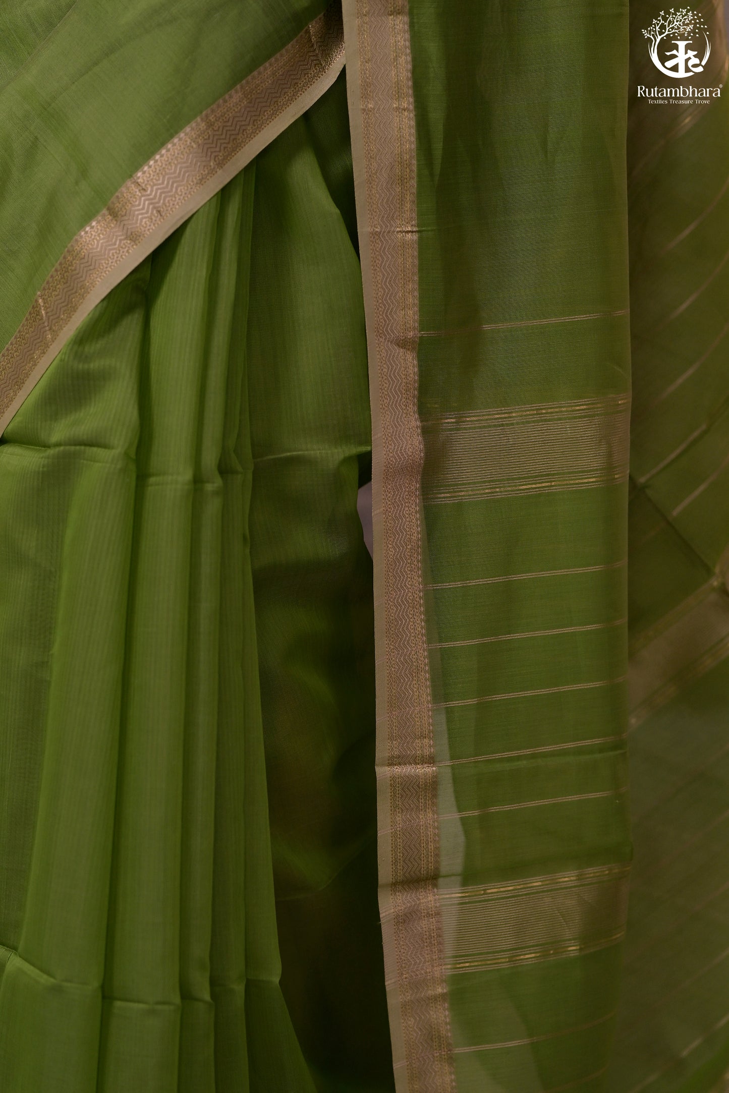 Narmaa - Green With Small Lehar Border Silk Cotton Saree