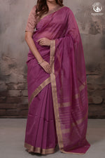 Narmaa - Pastel Magenta With Small Lehar Border Silk Cotton Saree-Rutambhara-RUTAMBHARA