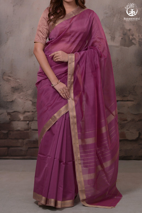 Narmaa - Pastel Magenta With Small Lehar Border Silk Cotton Saree-Rutambhara-RUTAMBHARA