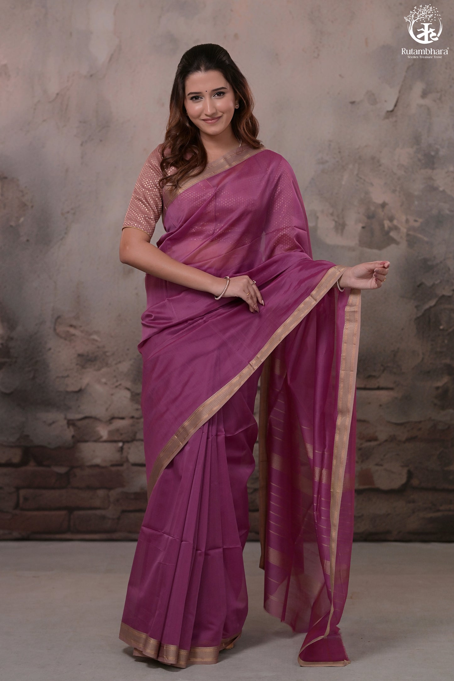 Narmaa - Pastel Magenta With Small Lehar Border Silk Cotton Saree