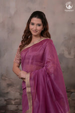 Narmaa - Pastel Magenta With Small Lehar Border Silk Cotton Saree-Rutambhara-RUTAMBHARA