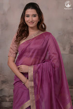 Narmaa - Pastel Magenta With Small Lehar Border Silk Cotton Saree-Rutambhara-RUTAMBHARA