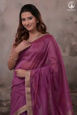Narmaa - Pastel Magenta With Small Lehar Border Silk Cotton Saree-Rutambhara-RUTAMBHARA