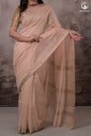 Narmaa - Beige With Small Chevron Border Silk Cotton Saree