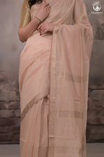 Narmaa - Beige With Small Chevron Border Silk Cotton Saree-Rutambhara-RUTAMBHARA