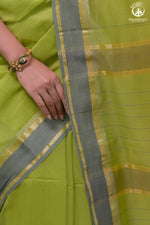 Narmaa - Parrot Green With Small Resham Chatai Border Silk Cotton Saree-Rutambhara-RUTAMBHARA