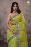 Narmaa - Parrot Green With Small Resham Chatai Border Silk Cotton Saree