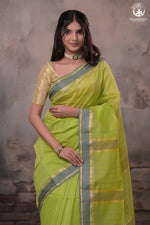 Narmaa - Parrot Green With Small Resham Chatai Border Silk Cotton Saree-Rutambhara-RUTAMBHARA