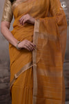 Narmaa - Mustard Yellow With Small Lehar Border Silk Cotton Saree