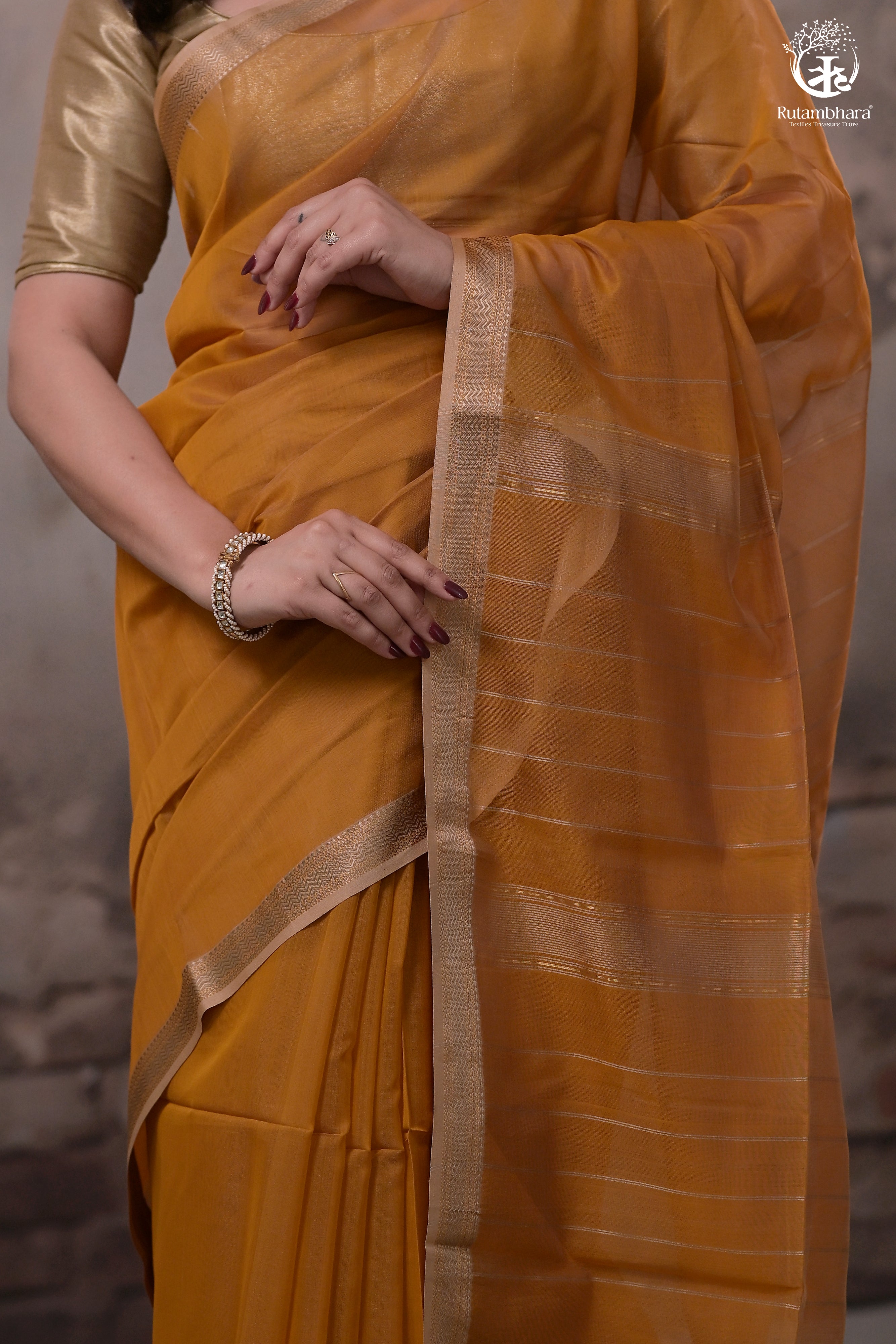 Narmaa - Mustard Yellow With Small Lehar Border Silk Cotton Saree