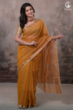 Narmaa - Mustard Yellow With Small Lehar Border Silk Cotton Saree-Rutambhara-RUTAMBHARA