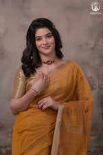 Narmaa - Mustard Yellow With Small Lehar Border Silk Cotton Saree-Rutambhara-RUTAMBHARA