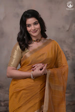 Narmaa - Mustard Yellow With Small Lehar Border Silk Cotton Saree-Rutambhara-RUTAMBHARA