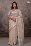 Narmaa - Beige With Resham Chatai Border Silk Cotton Saree