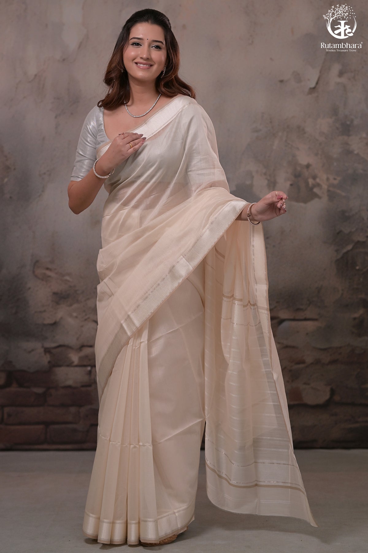 Narmaa - Beige With Resham Chatai Border Silk Cotton Saree