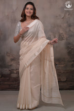 Narmaa - Beige With Resham Chatai Border Silk Cotton Saree-Rutambhara-RUTAMBHARA