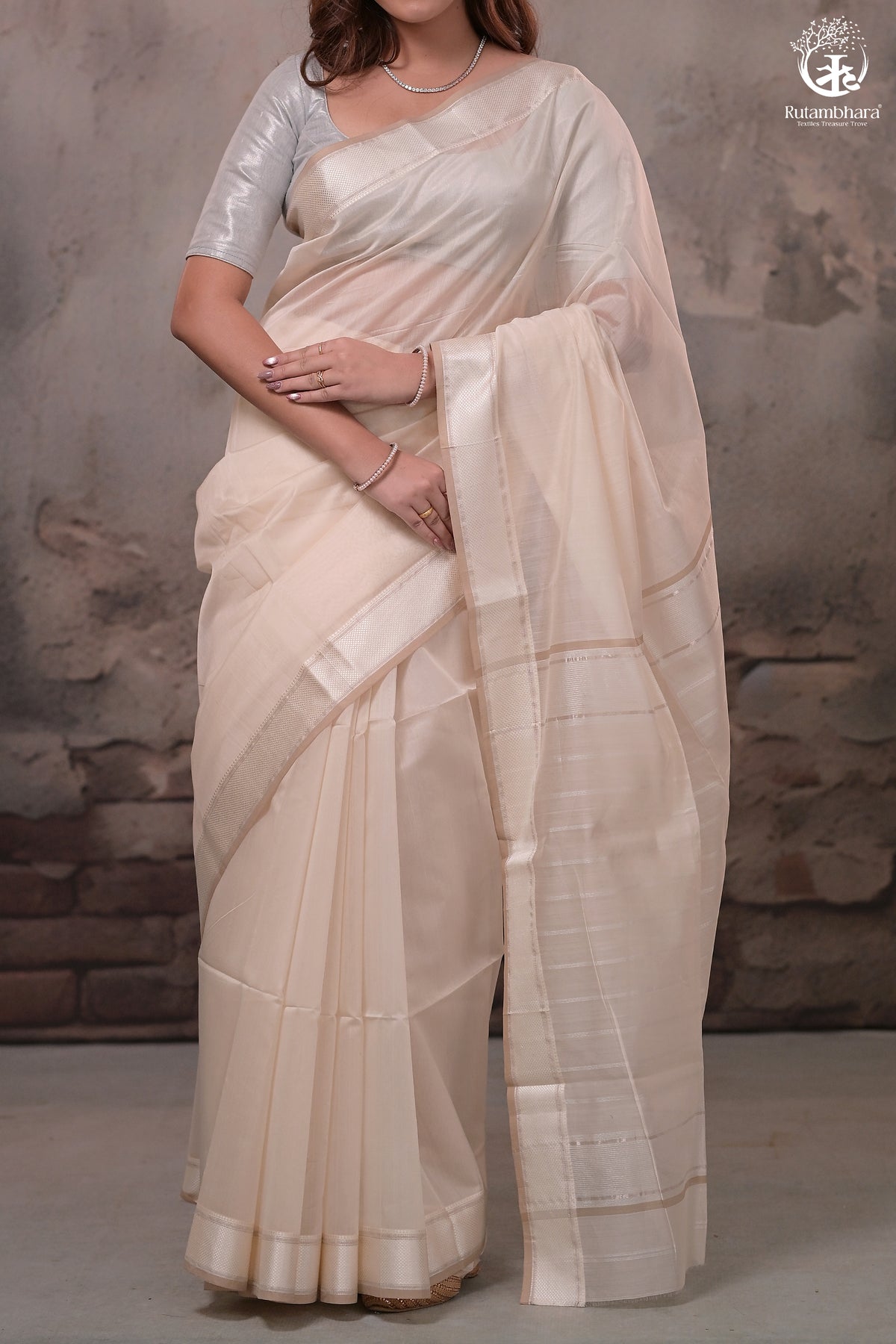 Narmaa - Beige With Resham Chatai Border Silk Cotton Saree