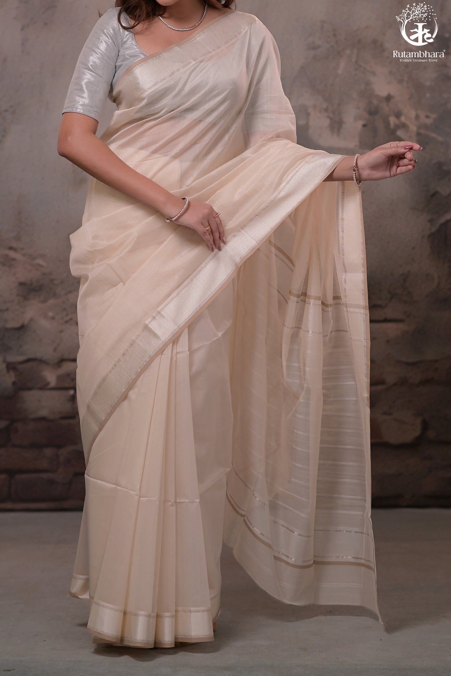 Narmaa - Beige With Resham Chatai Border Silk Cotton Saree