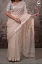 Narmaa - Beige With Resham Chatai Border Silk Cotton Saree-Rutambhara-RUTAMBHARA