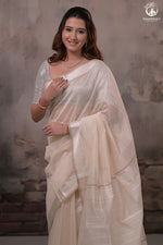 Narmaa - Beige With Resham Chatai Border Silk Cotton Saree-Rutambhara-RUTAMBHARA