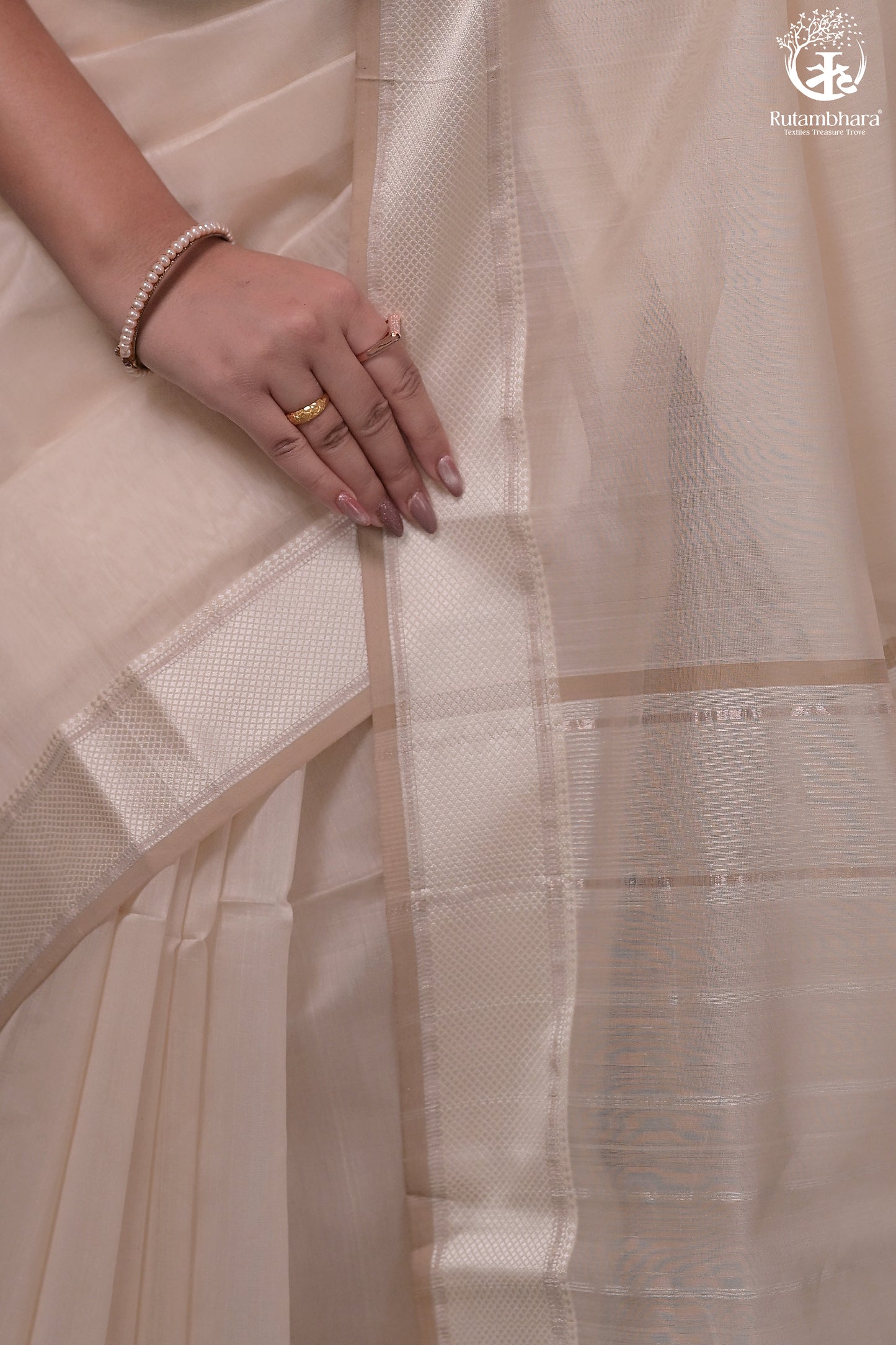 Narmaa - Beige With Resham Chatai Border Silk Cotton Saree