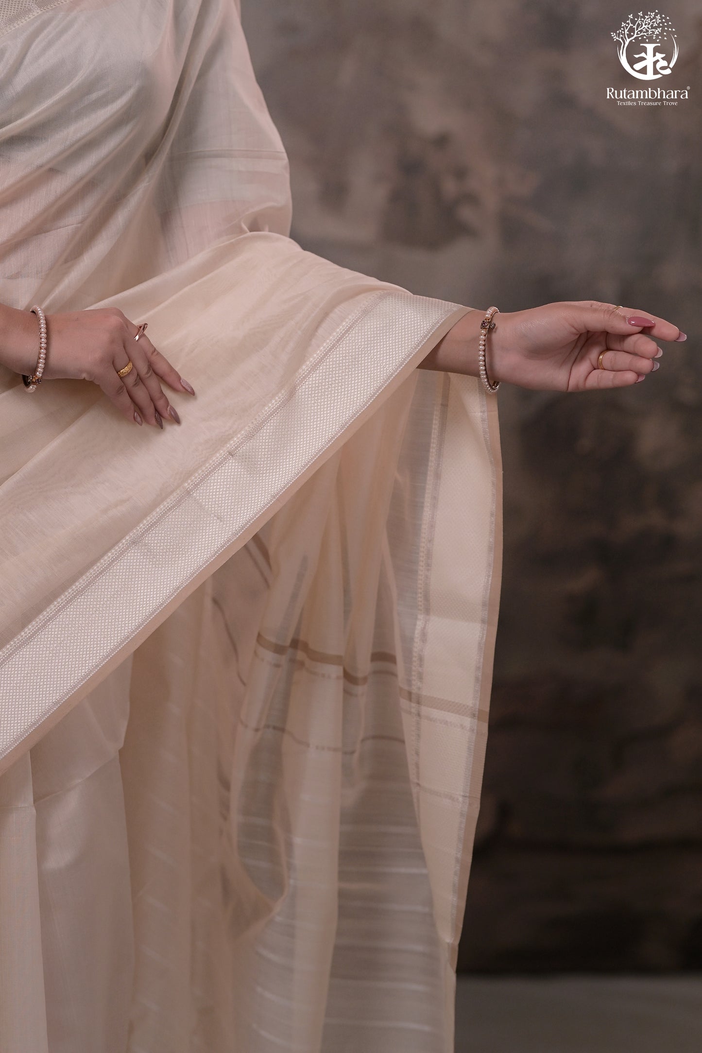 Narmaa - Beige With Resham Chatai Border Silk Cotton Saree
