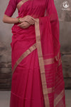 Narmaa - Rani Pink With Small Lehar Border Silk Cotton Saree