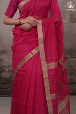 Narmaa - Rani Pink With Small Lehar Border Silk Cotton Saree-Rutambhara-RUTAMBHARA