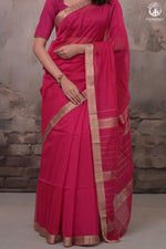 Narmaa - Rani Pink With Small Lehar Border Silk Cotton Saree-Rutambhara-RUTAMBHARA