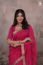 Narmaa - Rani Pink With Small Lehar Border Silk Cotton Saree-Rutambhara-RUTAMBHARA