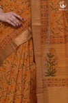 Siyahi - Mustard Orange Handwoven Hand Block Printed Gold Zari Border Cotton Saree