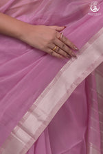 Narmaa - Pastel Mauve Pink With Resham Chevron Border Silk Cotton Saree-Rutambhara-RUTAMBHARA