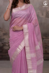 Narmaa - Pastel Mauve Pink With Resham Chevron Border Silk Cotton Saree