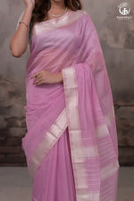 Narmaa - Pastel Mauve Pink With Resham Chevron Border Silk Cotton Saree-Rutambhara-RUTAMBHARA