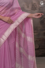 Narmaa - Pastel Mauve Pink With Resham Chevron Border Silk Cotton Saree-Rutambhara-RUTAMBHARA
