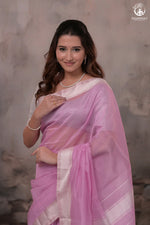 Narmaa - Pastel Mauve Pink With Resham Chevron Border Silk Cotton Saree-Rutambhara-RUTAMBHARA