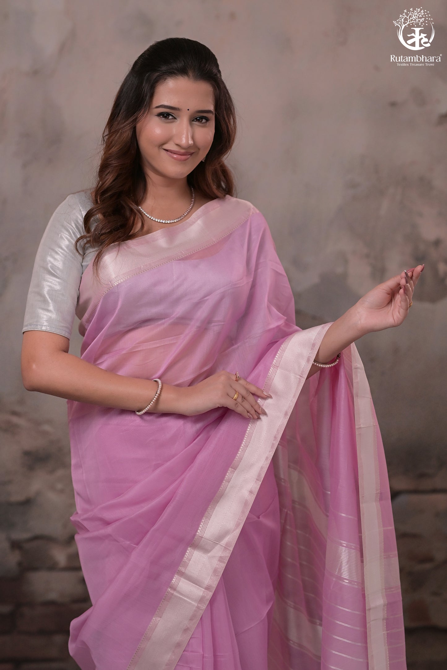 Narmaa - Pastel Mauve Pink With Resham Chevron Border Silk Cotton Saree